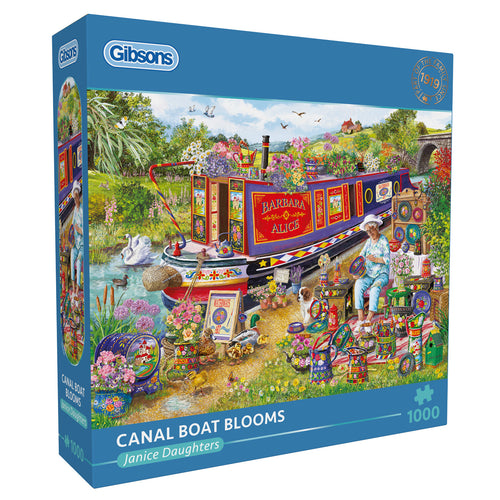 Canal Boat Blooms by Janice Daughters - 1000 Piece Jigsaw Puzzle (Gibsons) - Completed Puzzle