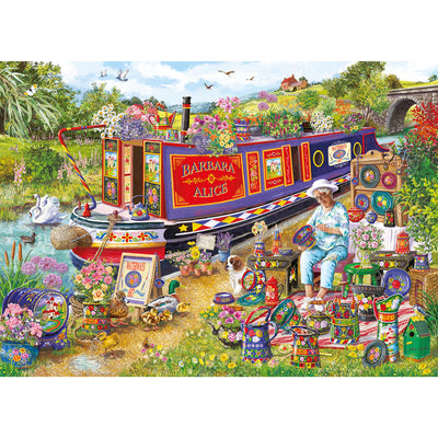 Canal Boat Blooms by Janice Daughters - 1000 Piece Jigsaw Puzzle (Gibsons)