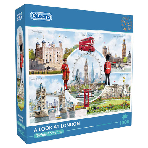 ** Pre-Order ** A Look at London by Richard Macneil - 1000 Piece Jigsaw Puzzle (Gibsons) - Completed Puzzle