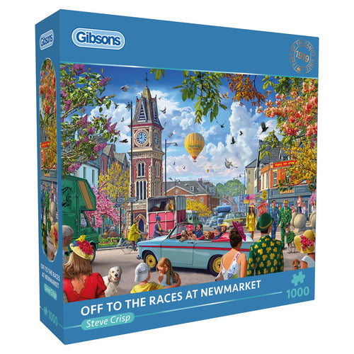 ** Pre-Order ** Off to the Races at Newmarket by Steve Crisp - 1000 Piece Jigsaw Puzzle (Gibsons) - Completed Puzzle
