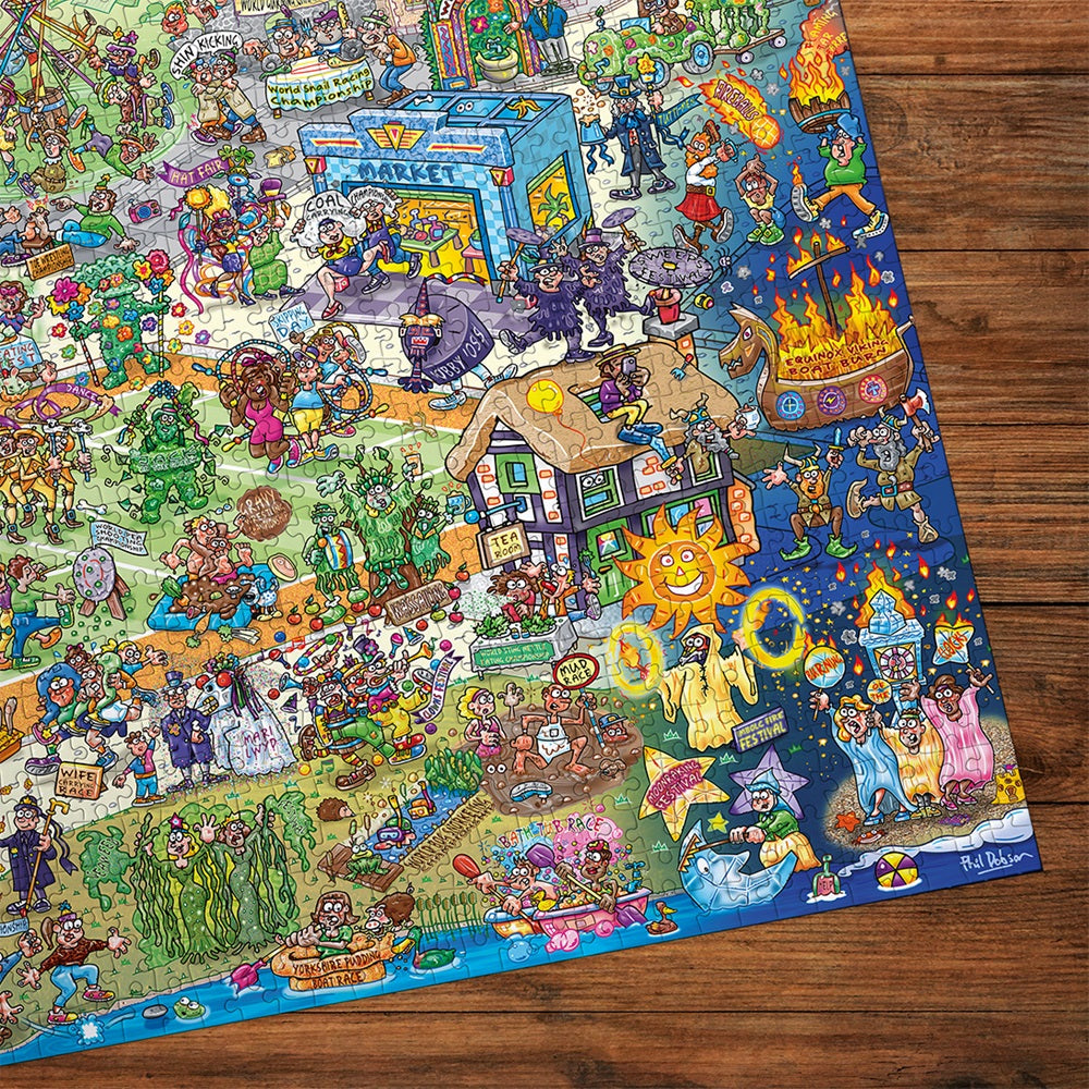Puzzle in progress: Barmy Britain by Jokesaws – 1000 Piece Jigsaw Puzzle (Gibsons)