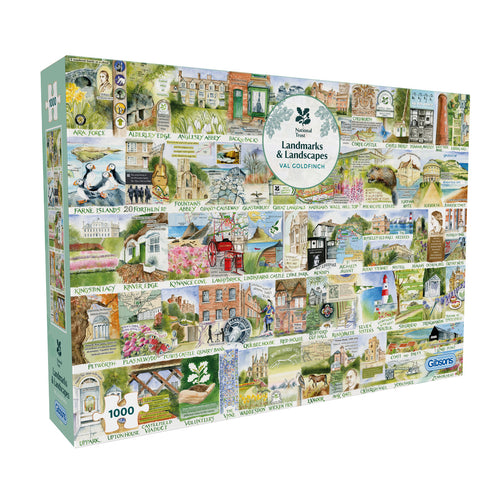 National Trust Landmarks & Landscapes by Val Goldfinch - 1000 Piece Jigsaw Puzzle (Gibsons) - Completed Puzzle