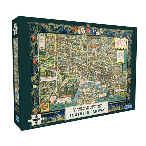 London Town: Southern Railway Vintage Map - 1000 Piece Jigsaw Puzzle (Gibsons) - Completed Puzzle