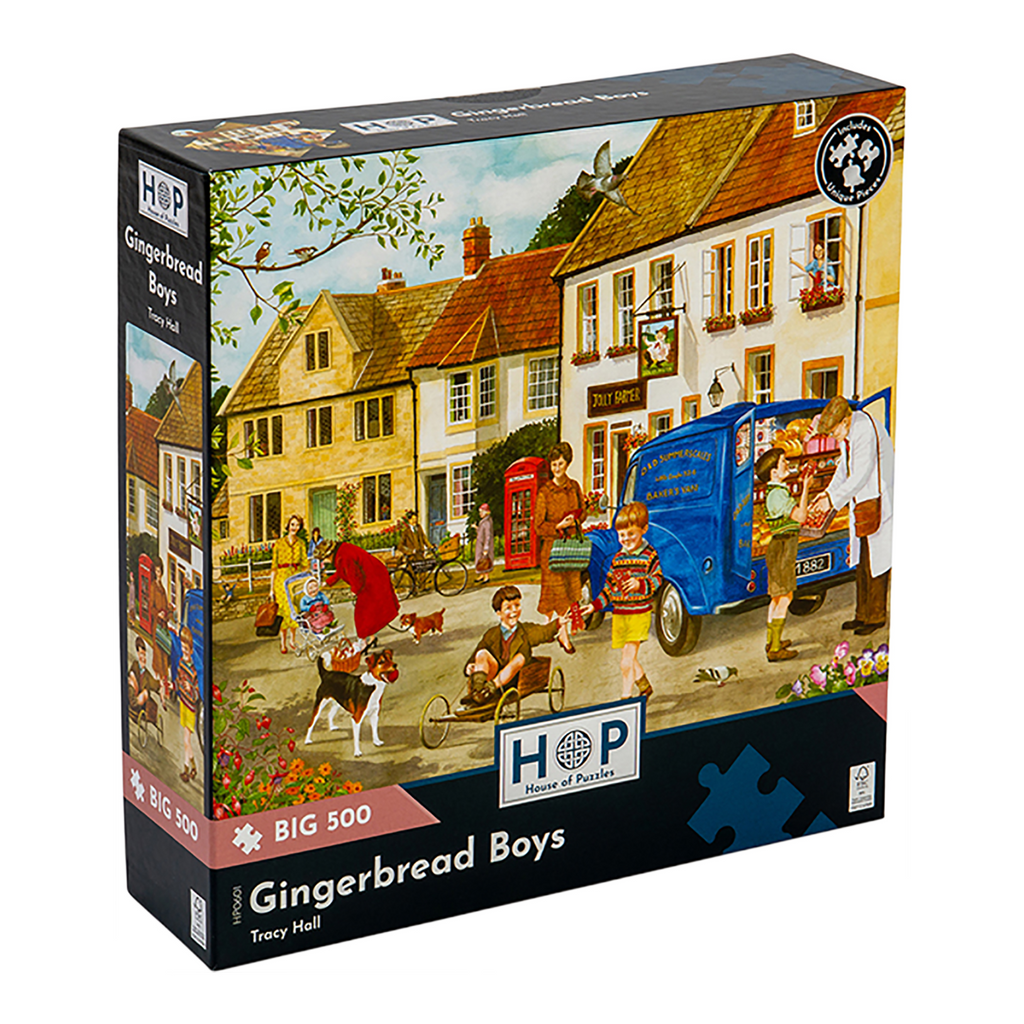 Box, turned left: Gingerbread Boys – 500 XL Piece Jigsaw Puzzle (House of Puzzles)