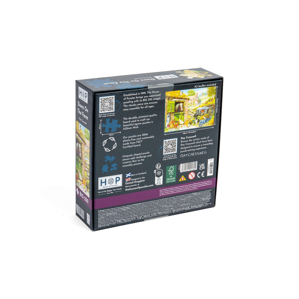 Box back: Down On The Farm – 250 Piece Jigsaw Puzzle (House of Puzzles)