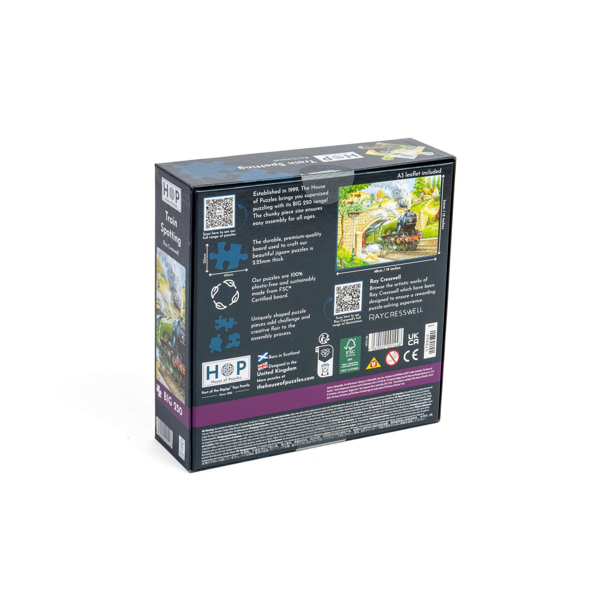 Box back: Train Spotting – 250 Piece Jigsaw Puzzle (House of Puzzles)
