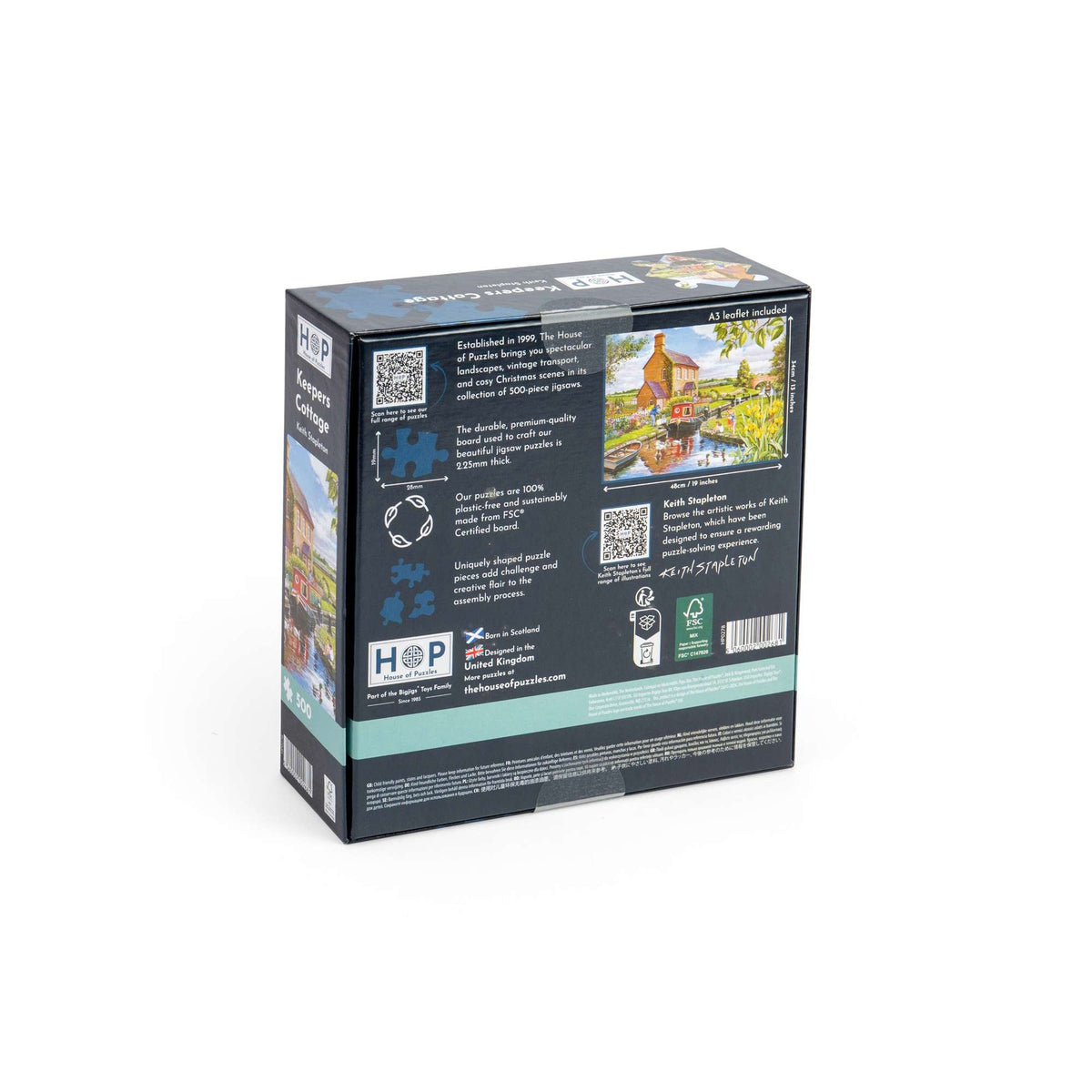 Box back: Keepers Cottage – 500 Piece Jigsaw Puzzle (House of Puzzles)