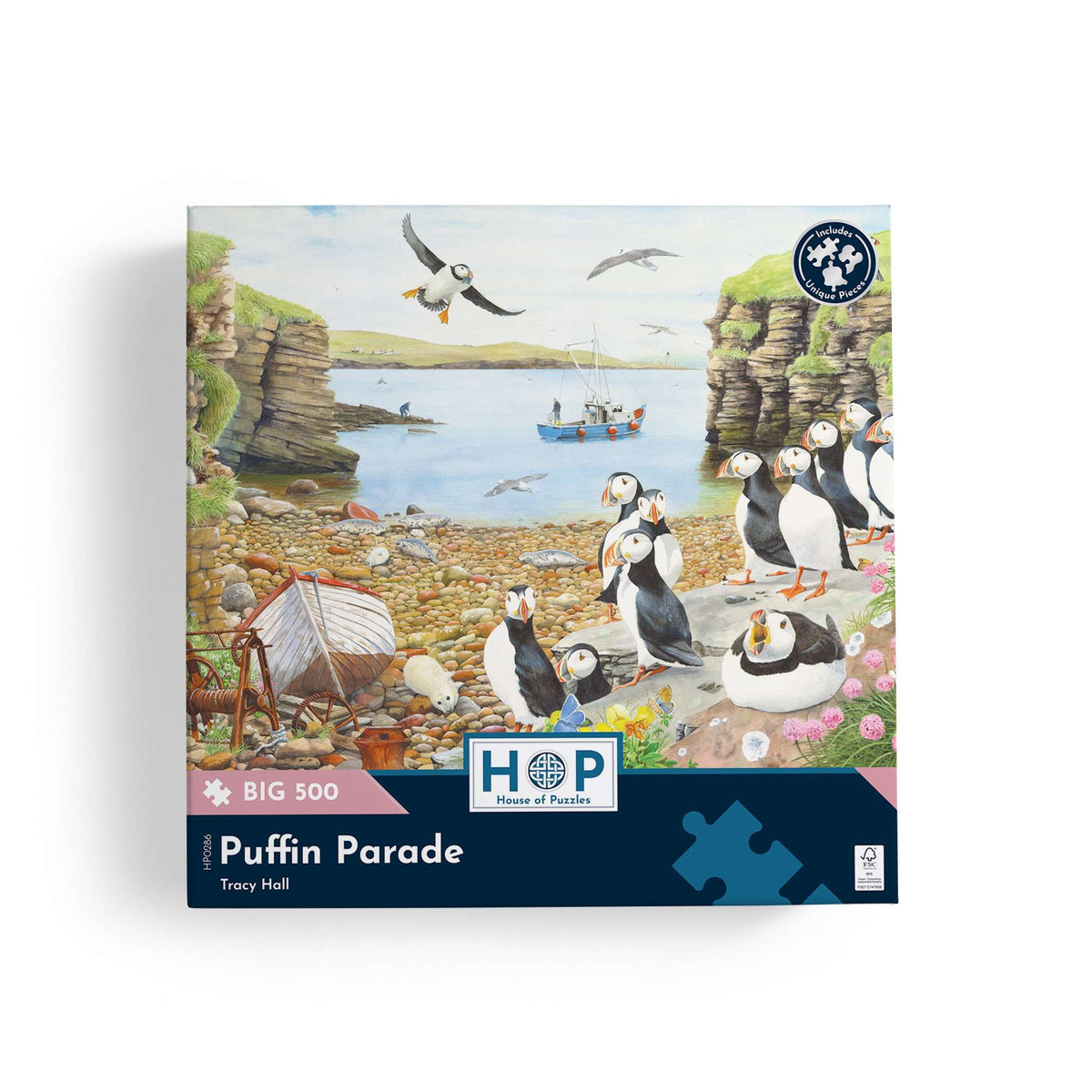 Box, straight on: Puffin Parade – 500 Piece Jigsaw Puzzle (House of Puzzles)