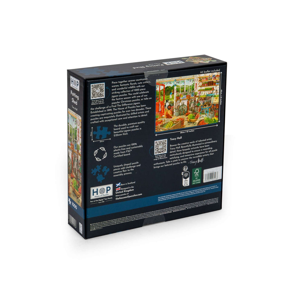Box back: Potting Shed – 1000 Piece Jigsaw Puzzle (House of Puzzles)
