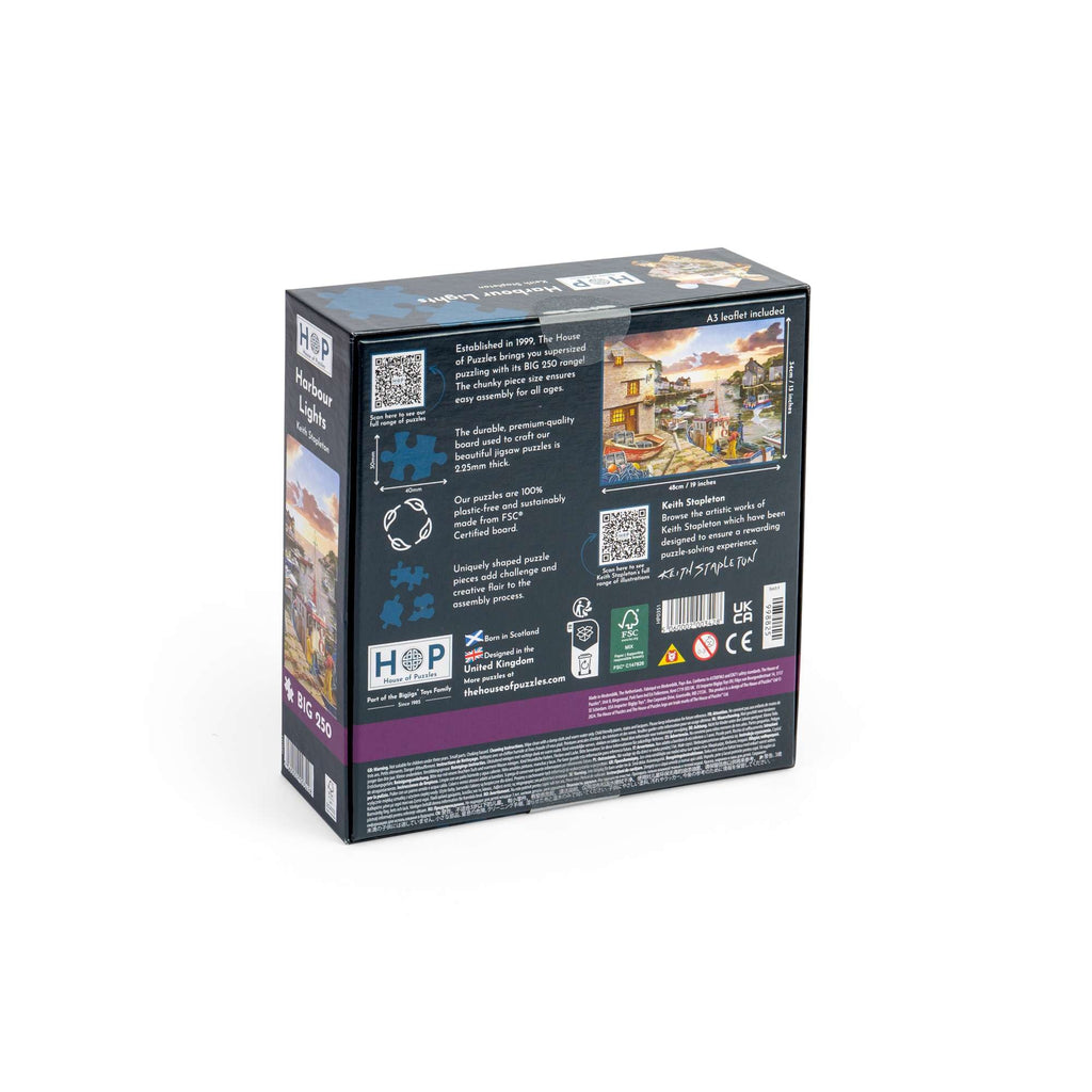 Box back: Harbour Lights – 250 Piece Jigsaw Puzzle (House of Puzzles)