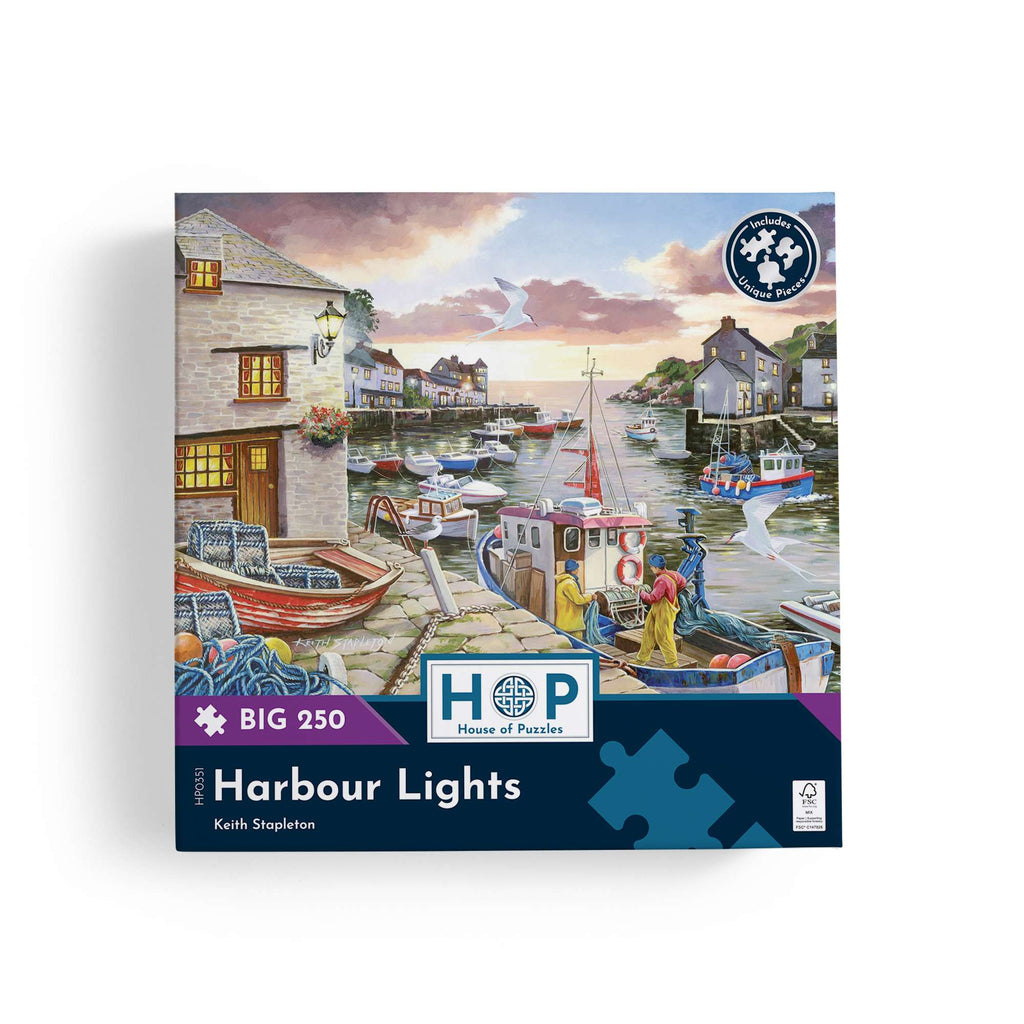 Box, straight on: Harbour Lights – 250 Piece Jigsaw Puzzle (House of Puzzles)