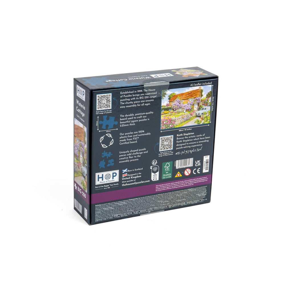 Box back: Wisteria Cottage – 250 Piece Jigsaw Puzzle (House of Puzzles)