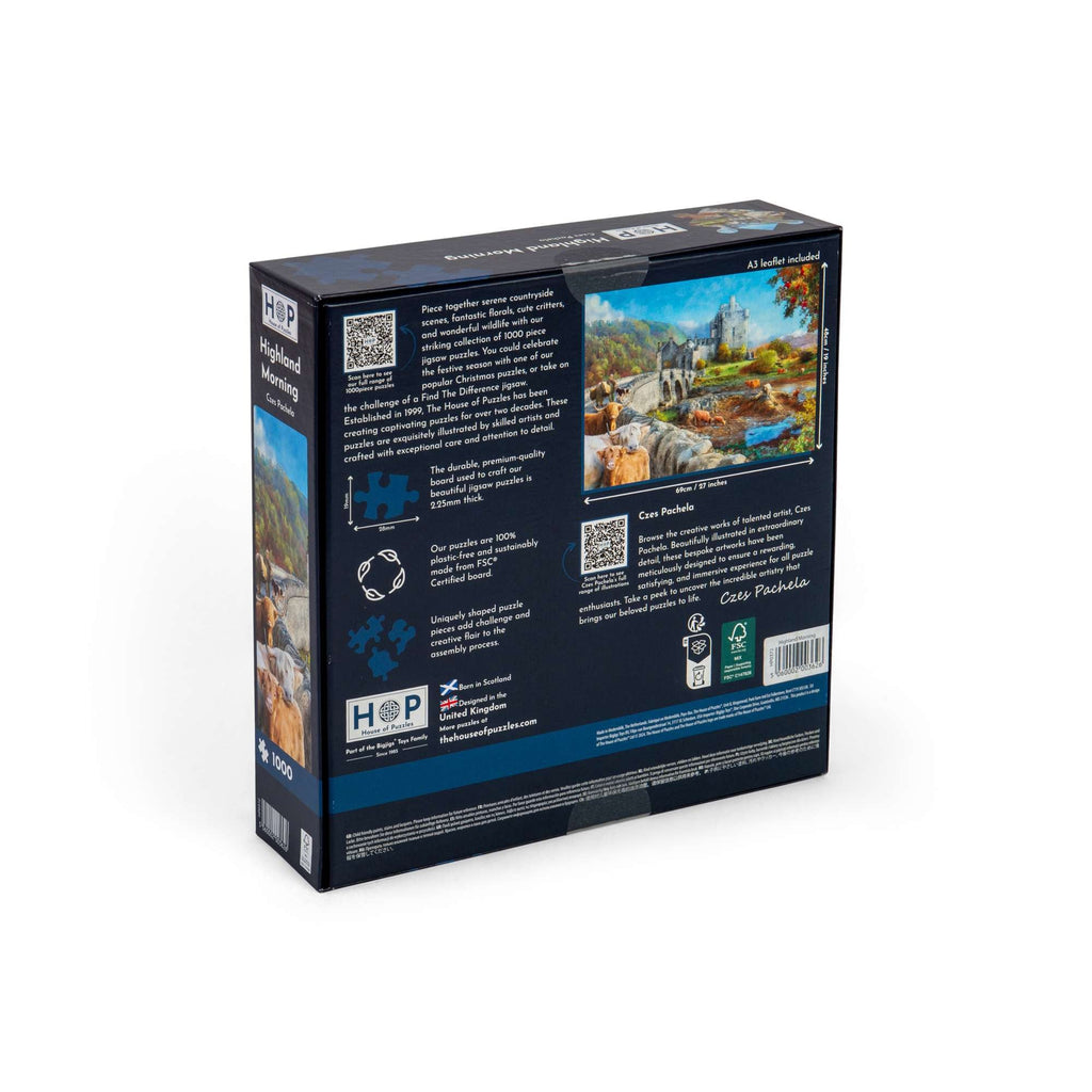 Box back: Highland Morning – 1000 Piece Jigsaw Puzzle (House of Puzzles)