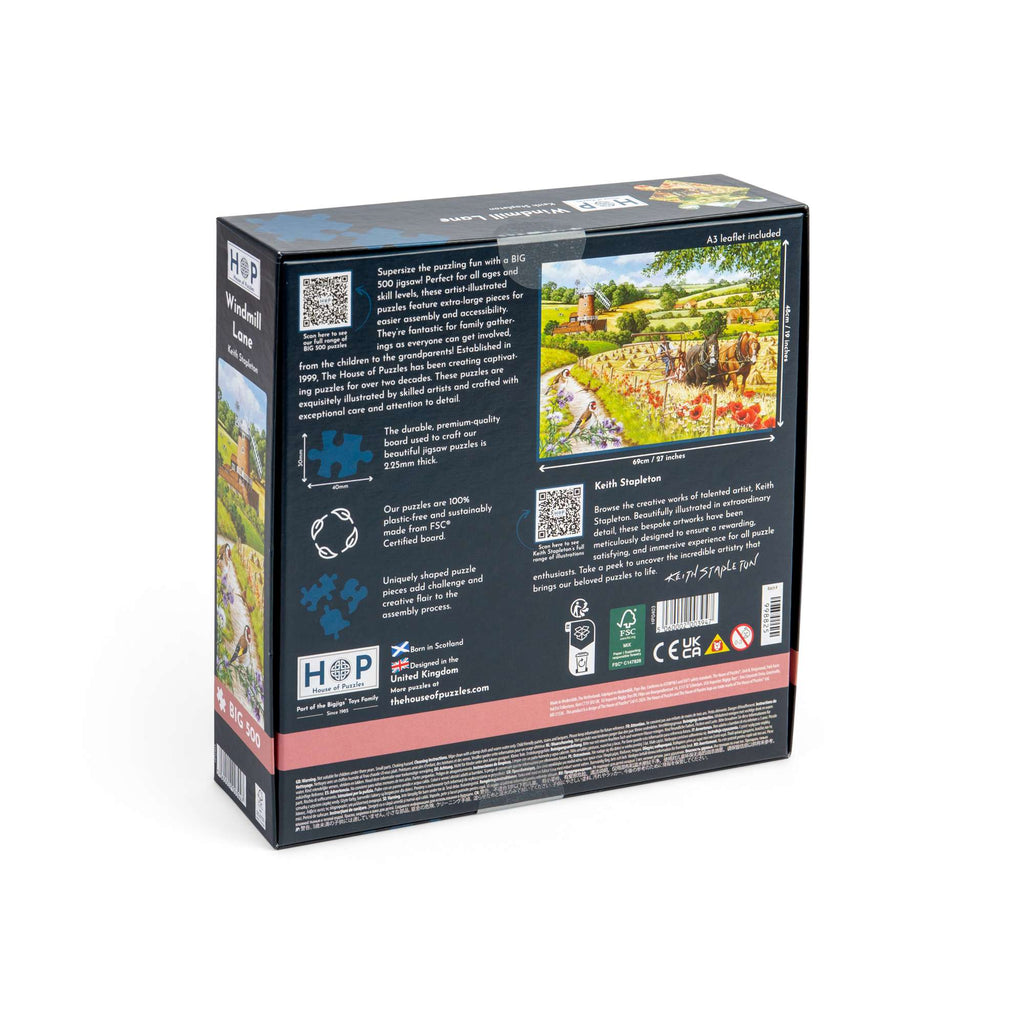 Box back: Windmill Lane – 500 Piece Jigsaw Puzzle (House of Puzzles)