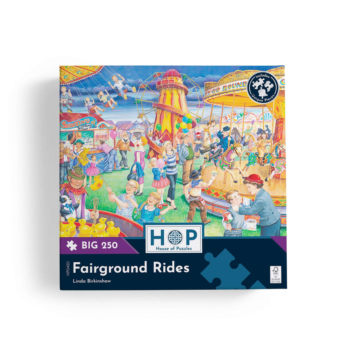 Box, straight on: Fairground Rides – 250 Piece Jigsaw Puzzle (House of Puzzles)