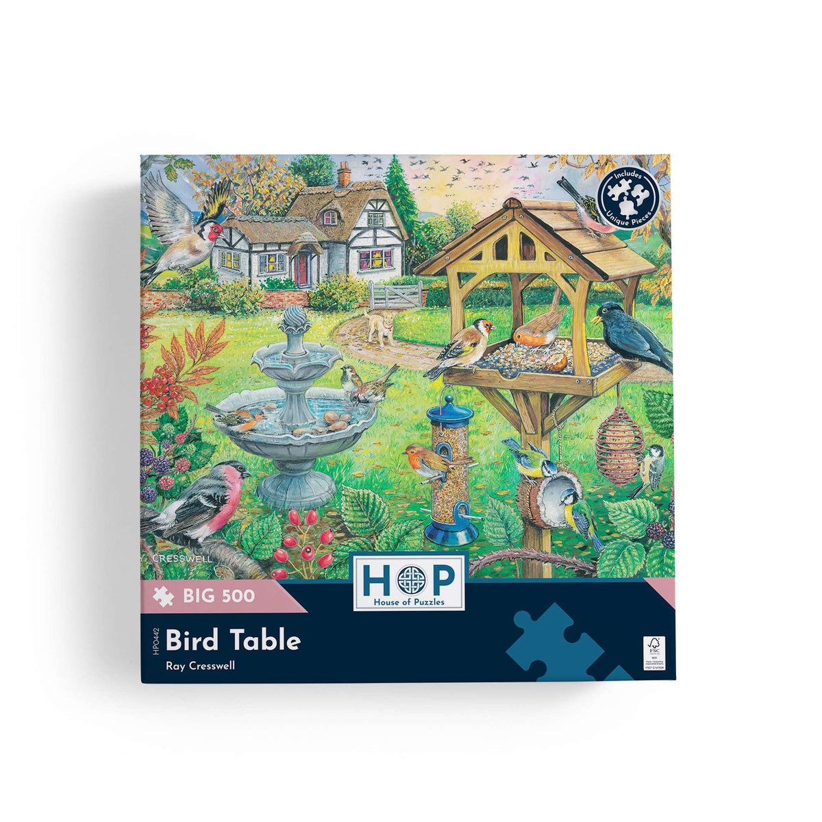 Box, straight on: Bird Table – 500 Piece Jigsaw Puzzle (House of Puzzles)