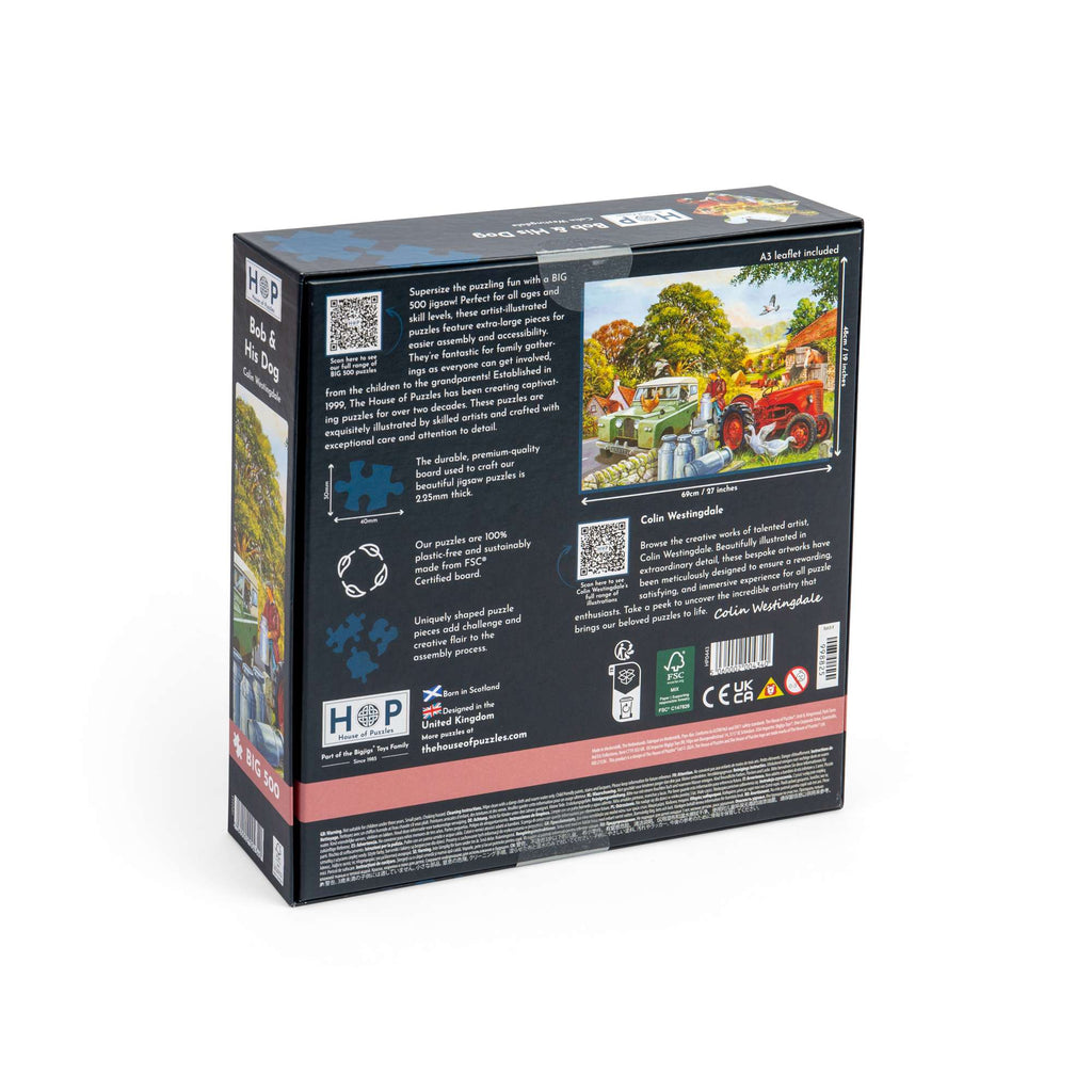Box back: Bob & His Dog by HOP – 500 Piece Jigsaw Puzzle (House of Puzzles)