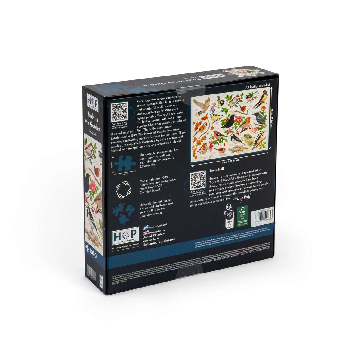 Box back: Birds In My Garden – 1000 Piece Jigsaw Puzzle (House of Puzzles)