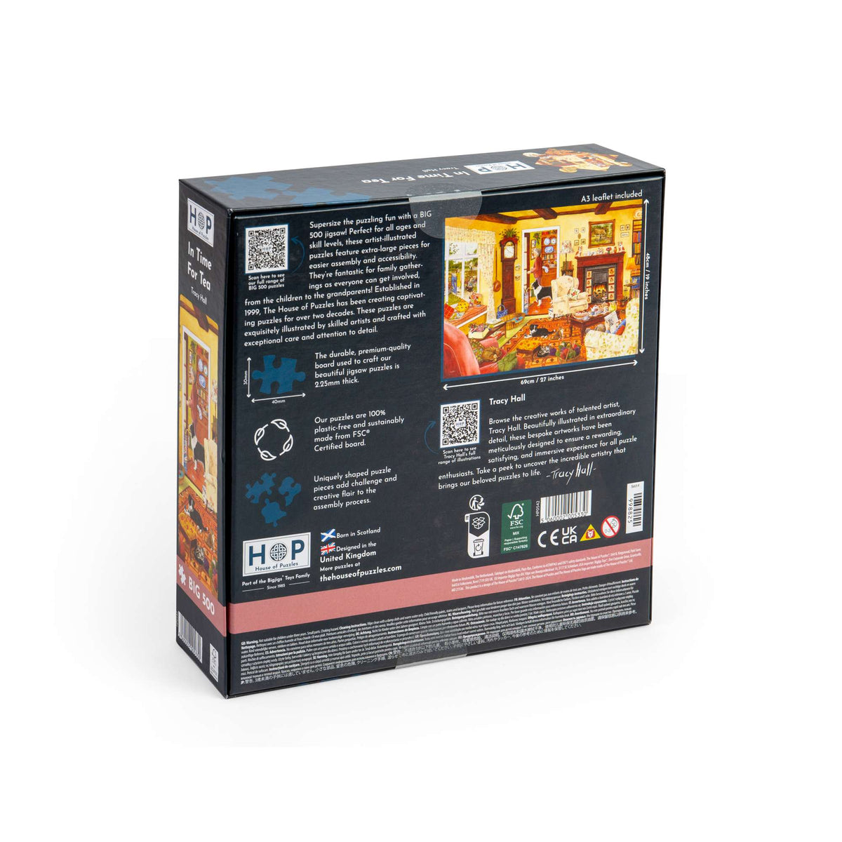 Box back: In Time For Tea – 500 XL Piece Jigsaw Puzzle (House of Puzzles)