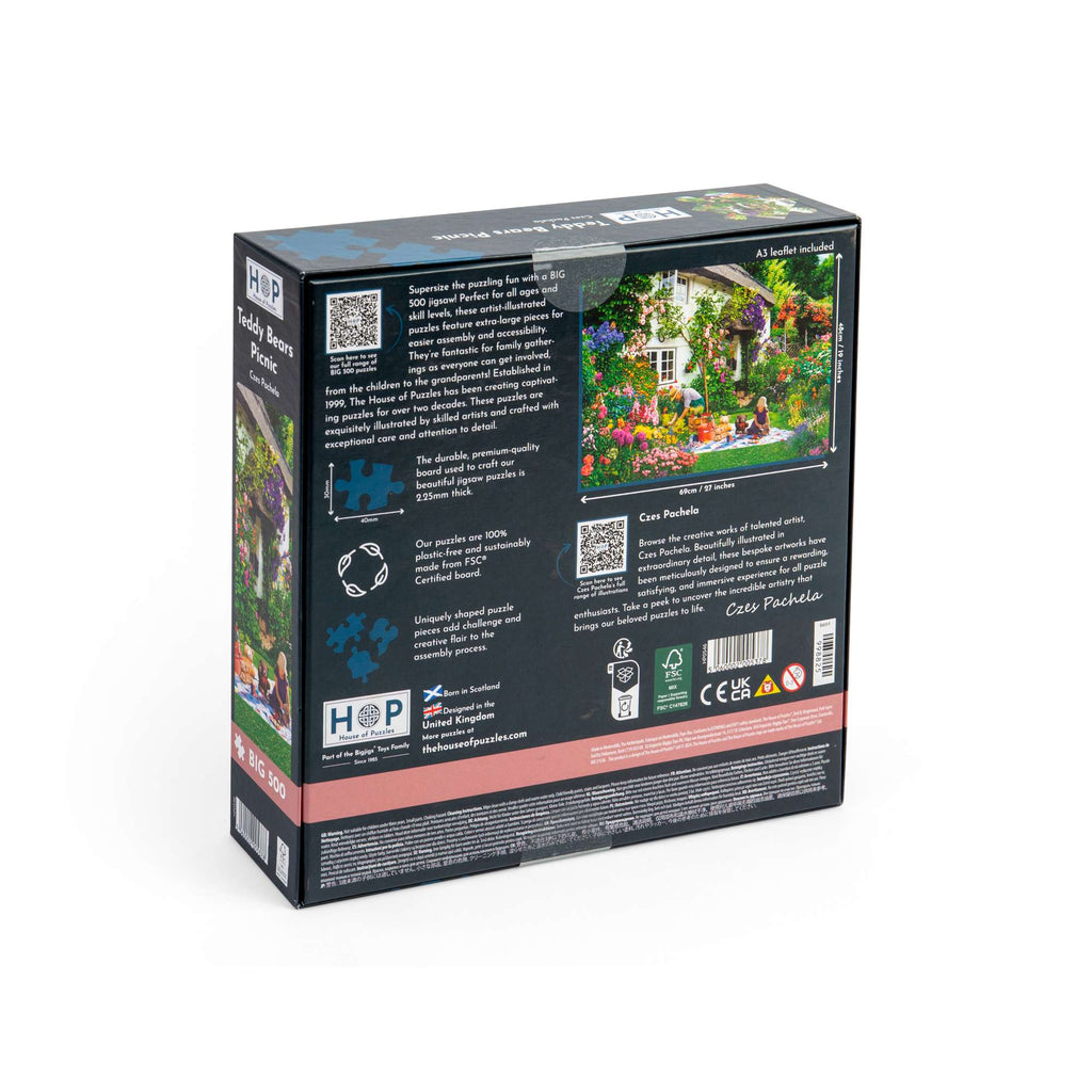 Box back: Teddy Bears Picnic – 500 XL Piece Jigsaw Puzzle (House of Puzzles)