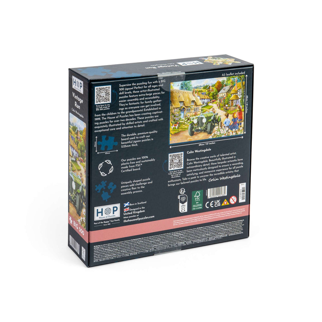 Box back: Vintage Run – 500 XL Piece Jigsaw Puzzle (House of Puzzles)