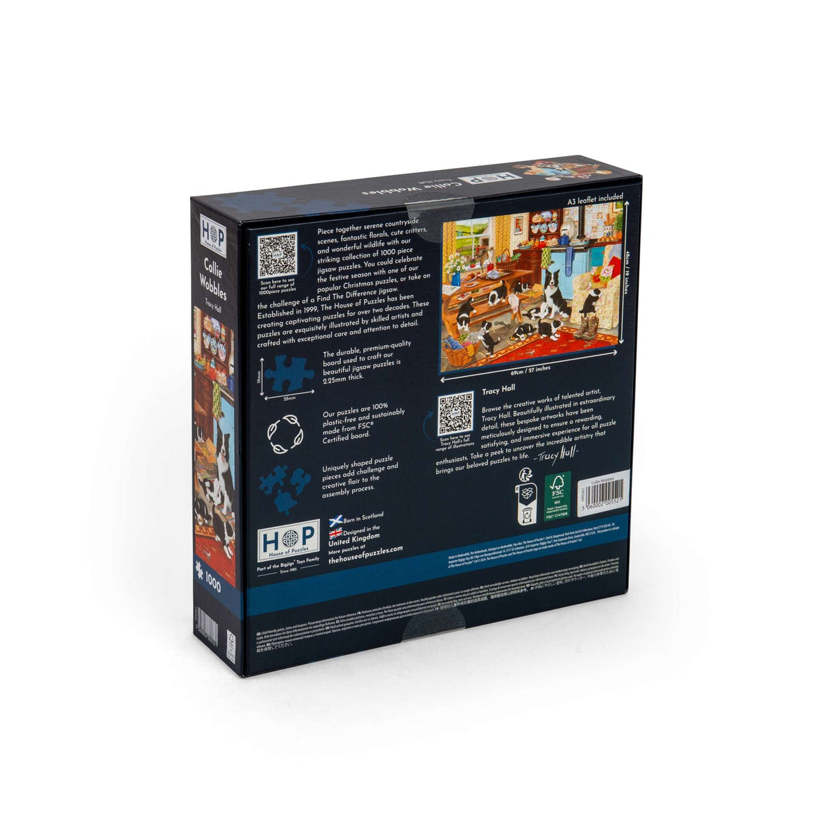 Box back: Collie Wobbles – 1000 Piece Jigsaw Puzzle (House of Puzzles)