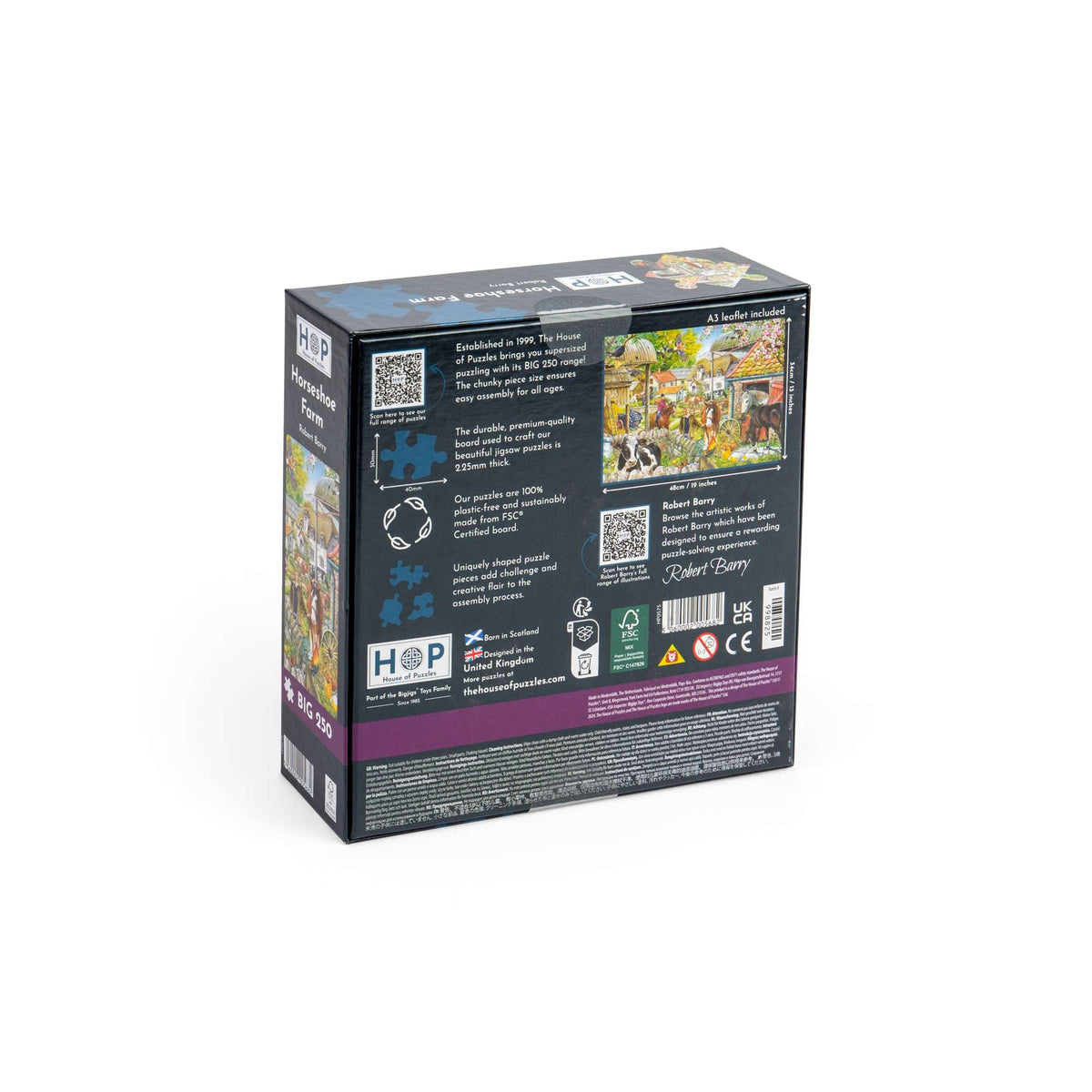 Box back: Horseshoe Farm – 250 Piece Jigsaw Puzzle (House of Puzzles)