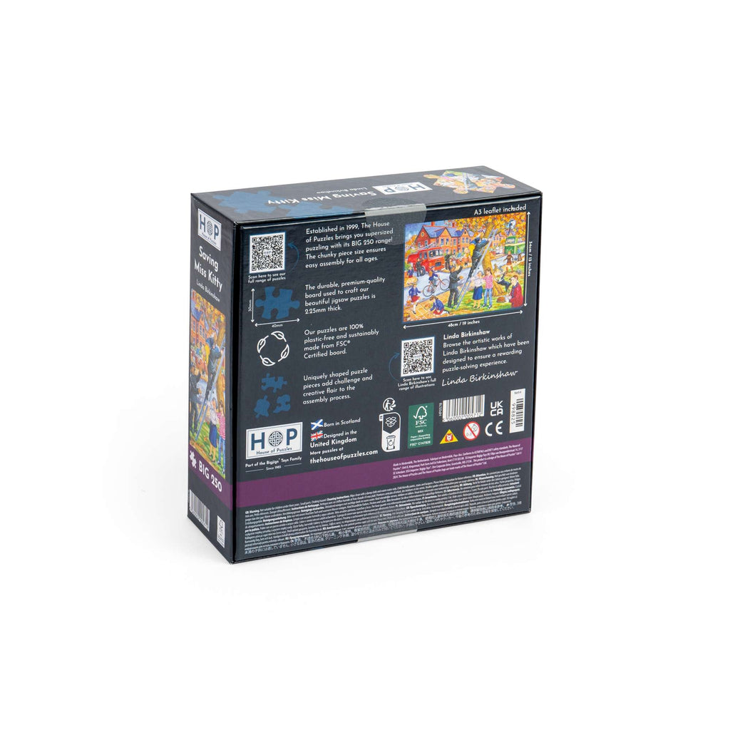 Box back: Saving Miss Kitty – 250 Piece Jigsaw Puzzle (House of Puzzles)