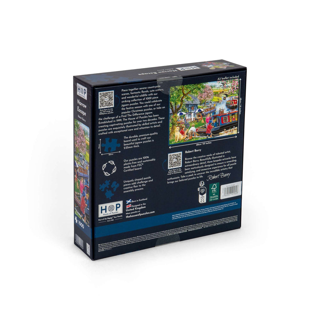 Box back: Narrow Escape – 1000 Piece Jigsaw Puzzle (House of Puzzles)