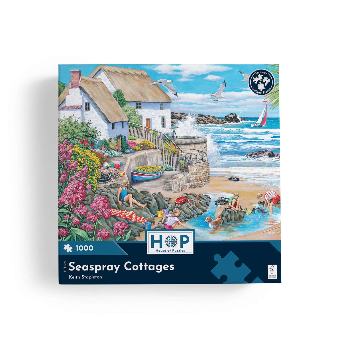 Box, straight on: Seaspray Cottages – 1000 Piece Jigsaw Puzzle (House of Puzzles)