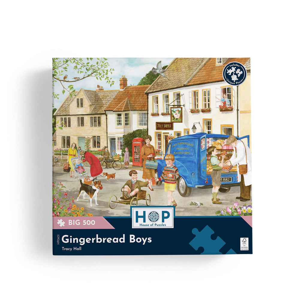 Box, straight on: Gingerbread Boys – 500 XL Piece Jigsaw Puzzle (House of Puzzles)