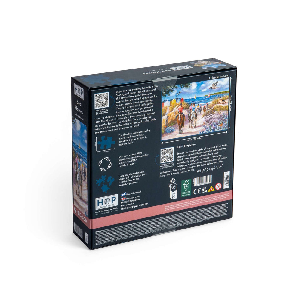 Box back: Sea Horses – 500 XL Piece Jigsaw Puzzle (House of Puzzles)