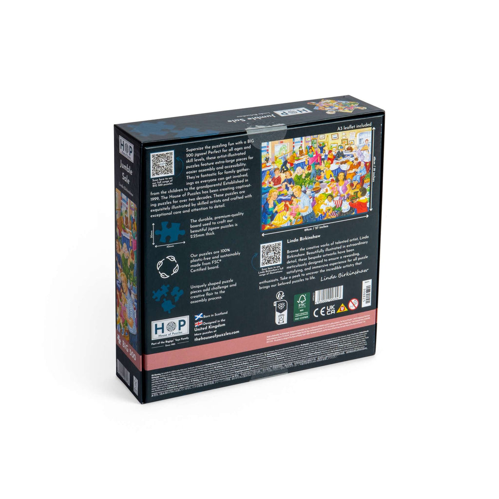 Box back: Jumble Sale – 500 XL Piece Jigsaw Puzzle (House of Puzzles)