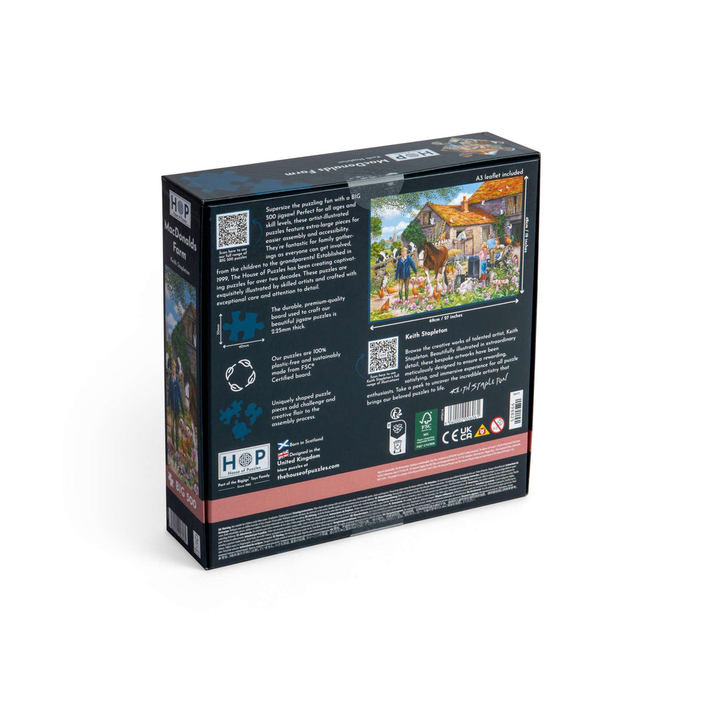 Box back: MacDonalds Farm – 500 XL Piece Jigsaw Puzzle (House of Puzzles)
