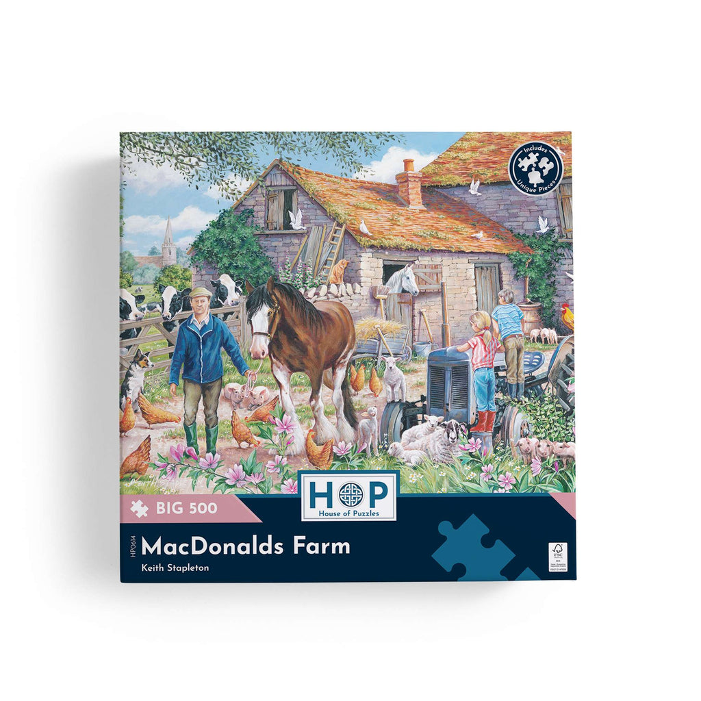 Box, straight on: MacDonalds Farm – 500 XL Piece Jigsaw Puzzle (House of Puzzles)