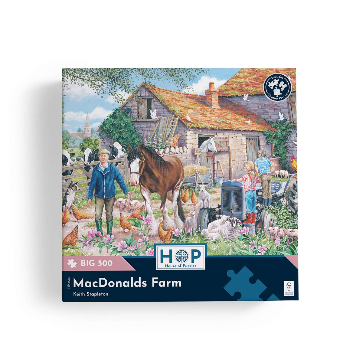 Box, straight on: MacDonalds Farm – 500 XL Piece Jigsaw Puzzle (House of Puzzles)