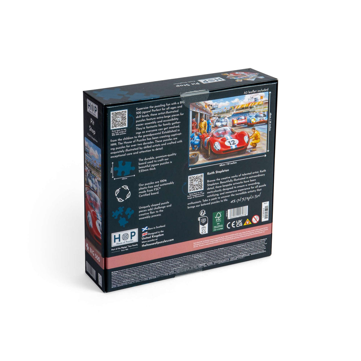 Box back: Pit Stop – 500 XL Piece Jigsaw Puzzle (House of Puzzles)