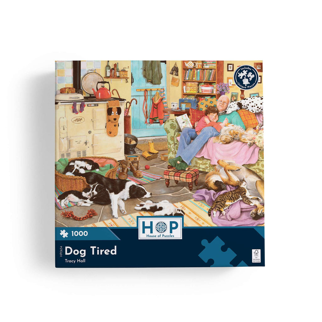Box, straight on: Dog Tired – 1000 Piece Jigsaw Puzzle (House of Puzzles)