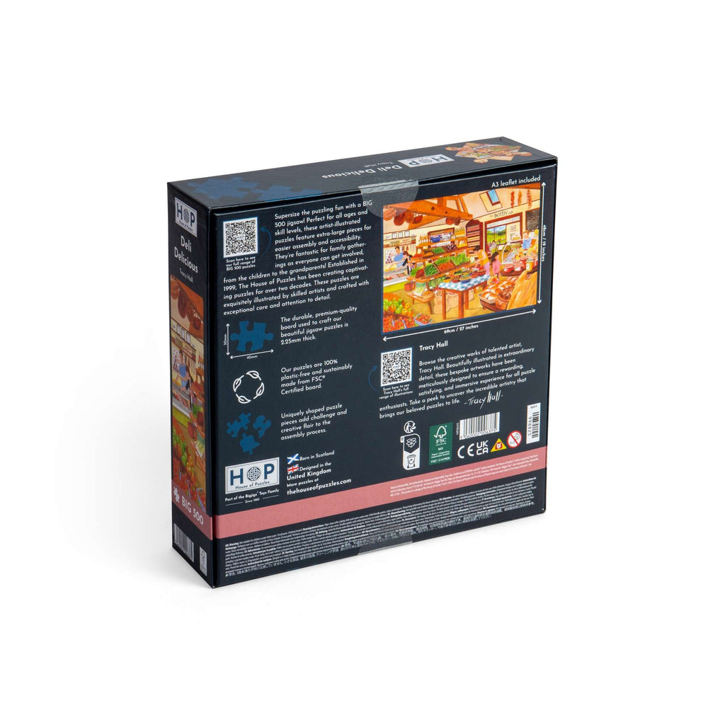 Box back: Deli Delicious – 500 XL Piece Jigsaw Puzzle (House of Puzzles)
