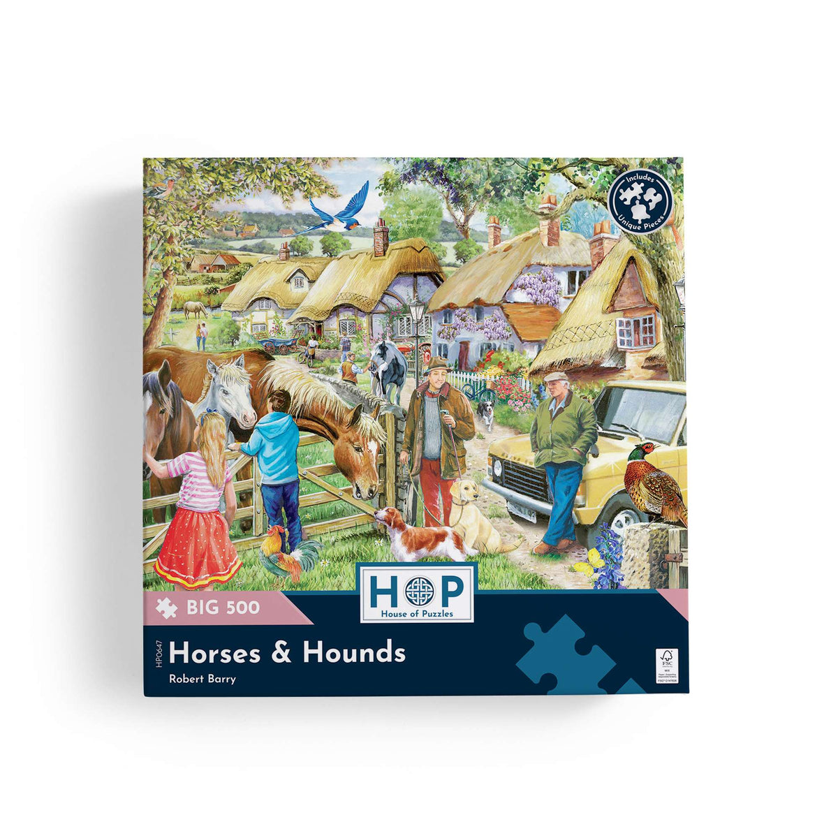 Box, straight on: Horses & Hounds – 500 XL Piece Jigsaw Puzzle (House of Puzzles)