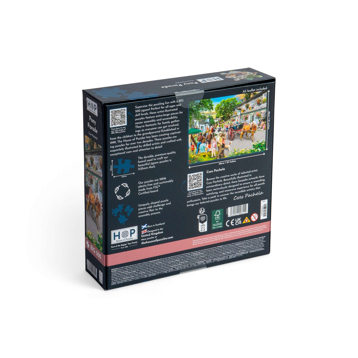 Box back: Pony Parade – 500 Piece Jigsaw Puzzle (House of Puzzles)