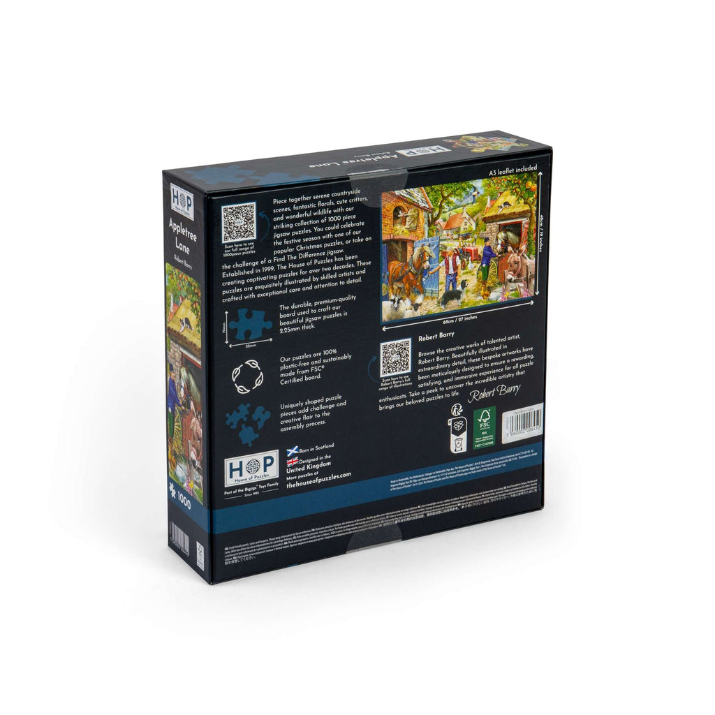 Box back: Appletree Lane – 1000 Piece Jigsaw Puzzle (House of Puzzles)