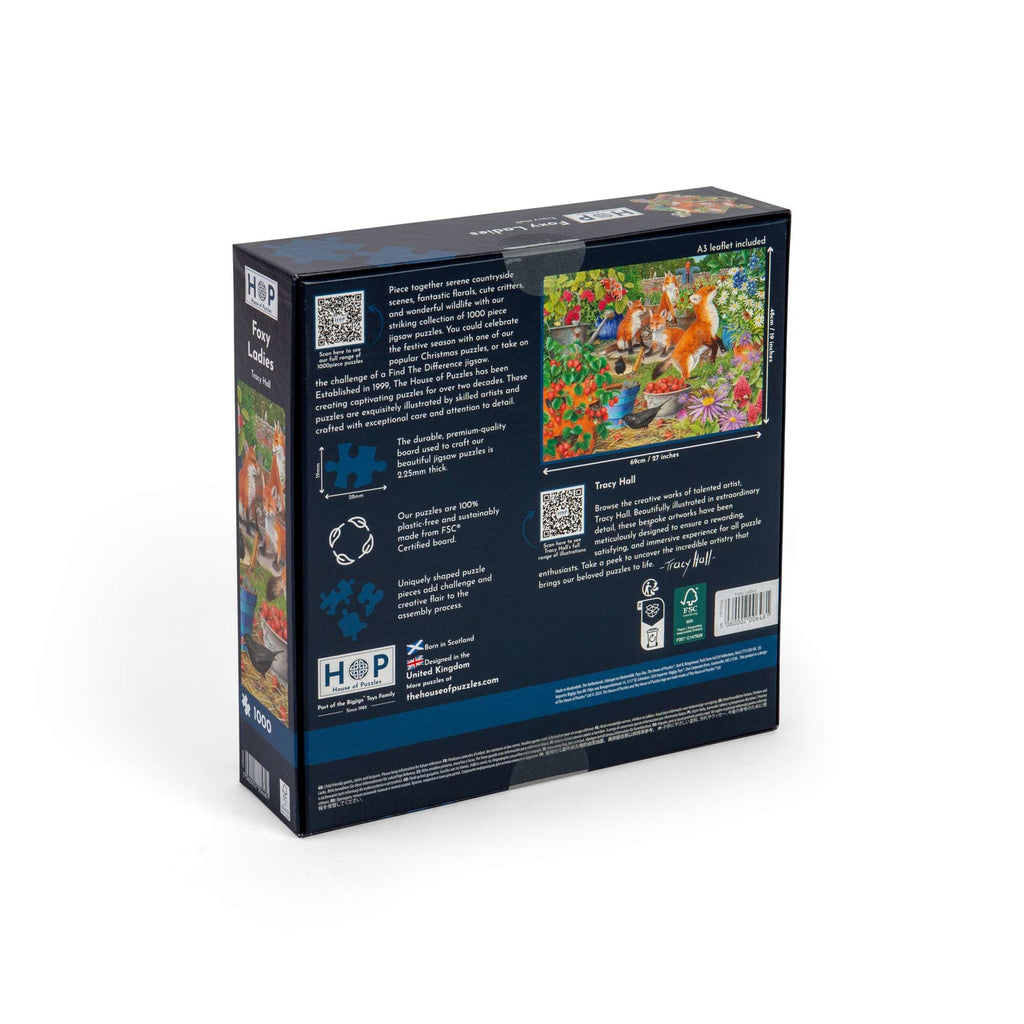 Box back: Foxy Ladies – 1000 Piece Jigsaw Puzzle (House of Puzzles)