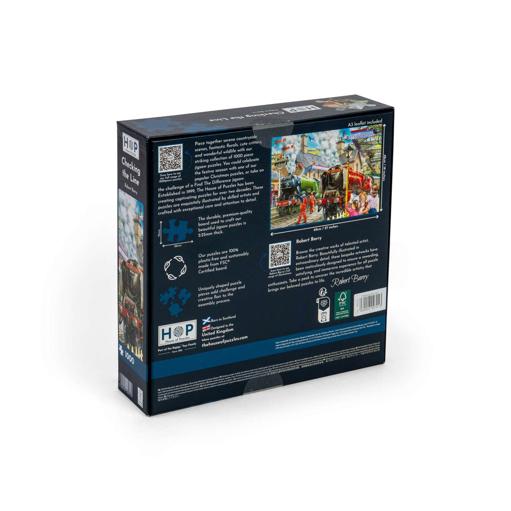 Box back: Checking the Line – 1000 Piece Jigsaw Puzzle (House of Puzzles)