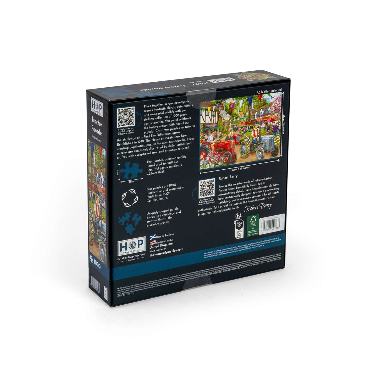 Box back: Tractor Parade – 1000 Piece Jigsaw Puzzle (House of Puzzles)
