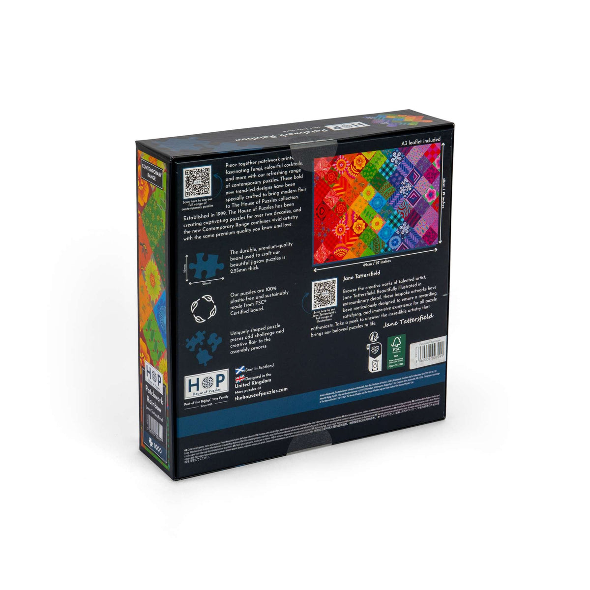 Box back: Patchwork Rainbow – 1000 Piece Jigsaw Puzzle (House of Puzzles)