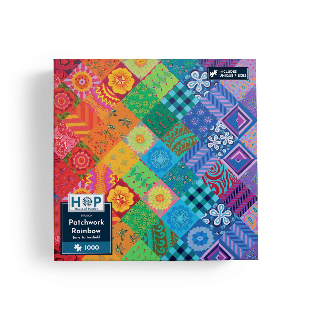Box, straight on: Patchwork Rainbow – 1000 Piece Jigsaw Puzzle (House of Puzzles)