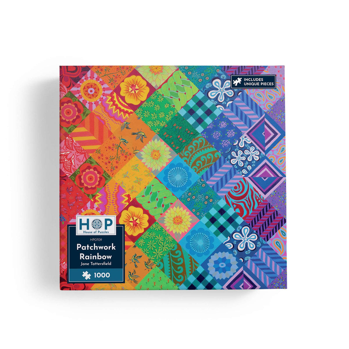 Box, straight on: Patchwork Rainbow – 1000 Piece Jigsaw Puzzle (House of Puzzles)
