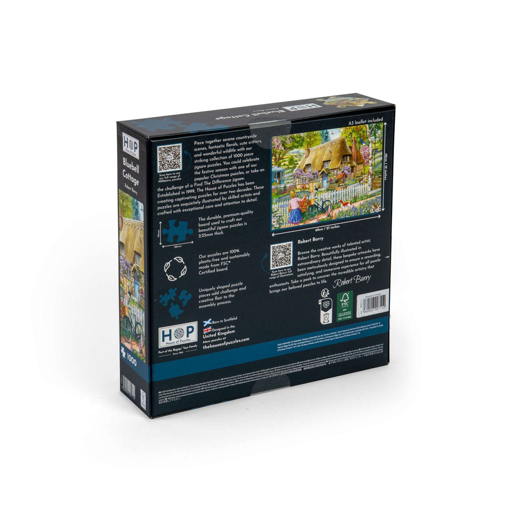 Box back: Bluebell Cottage – 1000 Piece Jigsaw Puzzle (House of Puzzles)