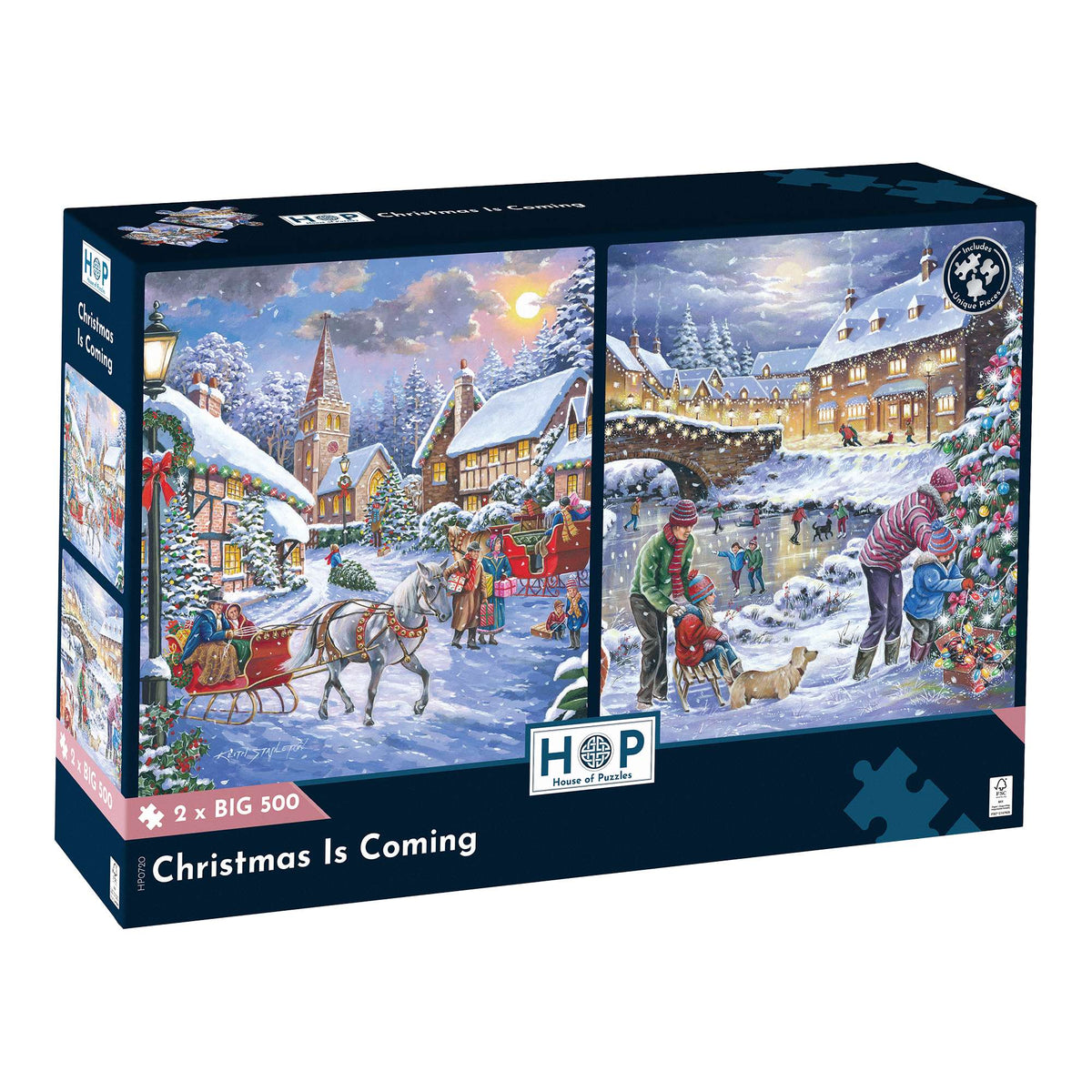 Box, turned right: Christmas Is Coming – 2 x 500 XL Piece Jigsaw Puzzle (House of Puzzles)